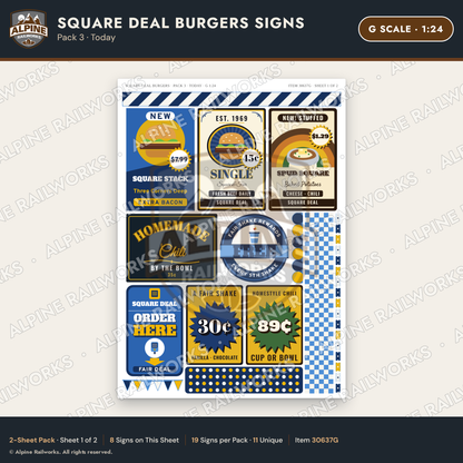 Alpine Railworks 30637G G Scale Fast Food Signs - Square Burgers