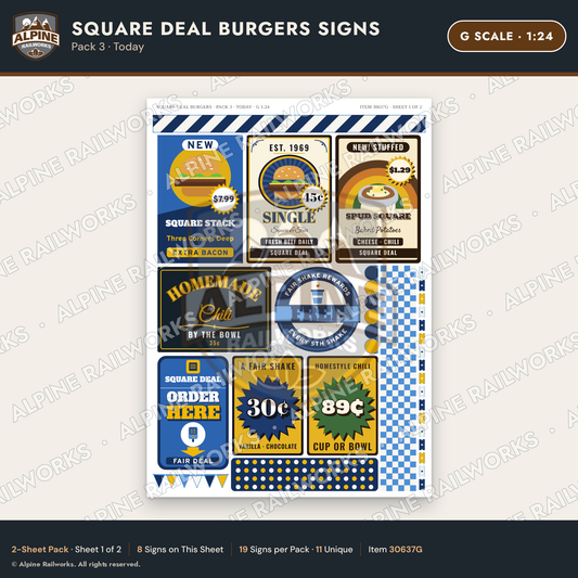 Alpine Railworks 30637G G Scale Fast Food Signs - Square Burgers