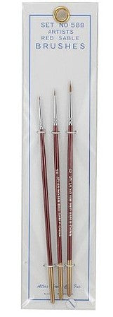 Hobby Brushes 58B Atlas Brush #58B: 10/0,5/0,0 Red Sable Detailing Brushes (3)