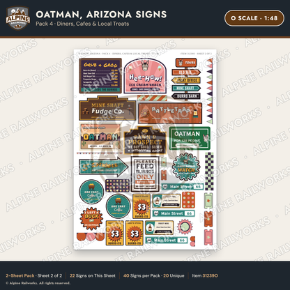 Alpine Railworks 31239O O Scale Oatman AZ Signs - Diners & Cafes