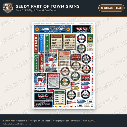 Alpine Railworks 30286O O Scale Seedy Part of Town Signs