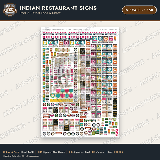 Alpine Railworks 30396N N Scale Indian Restaurant Signs - Street Food