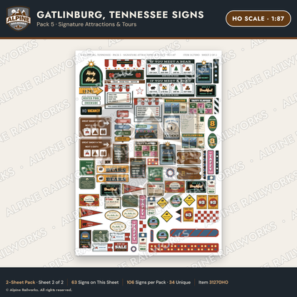 Alpine Railworks 31270HO HO Scale Gatlinburg TN Signs - Attractions