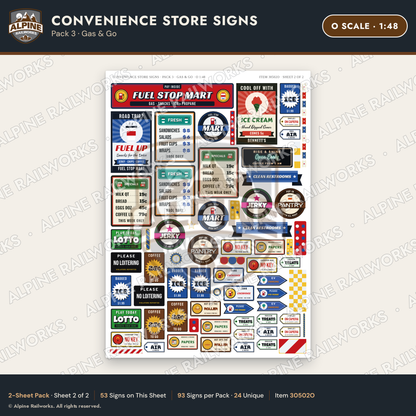 Alpine Railworks 30502O O Scale Convenience Store Signs - Gas & Go
