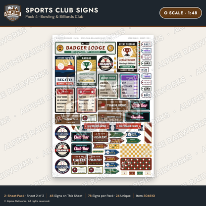 Alpine Railworks 30461O O Scale Sports Club Signs - Bowling