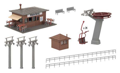 Faller 134004 HO Scale Chairlift/Ski Lift -- Kit - 24 Chairs, Ticket Kiosk, 4 Ch
