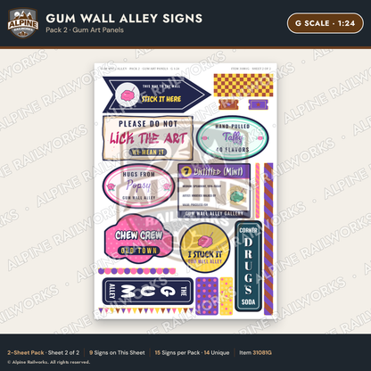 Alpine Railworks 31081G G Scale Roadside Signs - Bubblegum Alley
