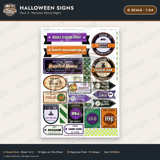 Alpine Railworks 30364G G Scale Halloween Signs - Monster Movie Night