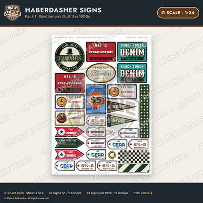 Alpine Railworks 30314G G Scale Haberdasher Signs
