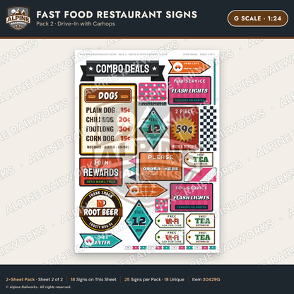 Alpine Railworks 30429G G Scale Fast Food Restaurant Signs
