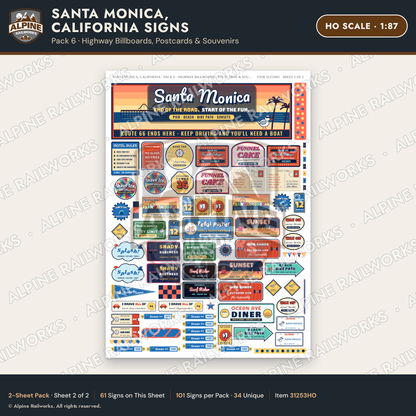 Alpine Railworks 31253HO HO Scale Santa Monica CA Signs - Billboards