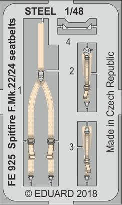 Eduard FE925 1/48 Spitfire F.Mk.22/24 Seatbelts Steel for Airfix
