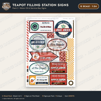 Alpine Railworks 30907G G Scale Roadside Signs - Teapot Gas Station