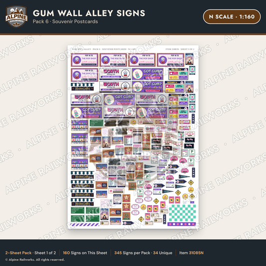 Alpine Railworks 31085N N Scale Roadside Signs - Bubblegum Alley
