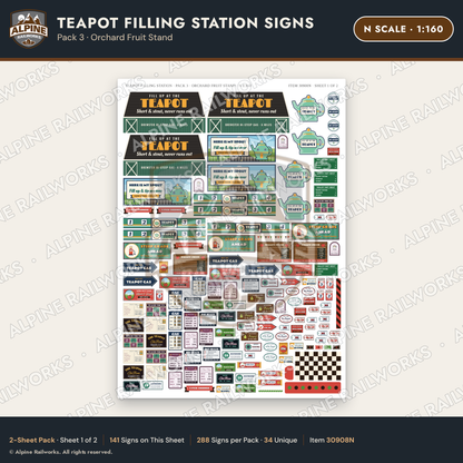 Alpine Railworks 30908N N Scale Roadside Signs - Teapot Gas Station