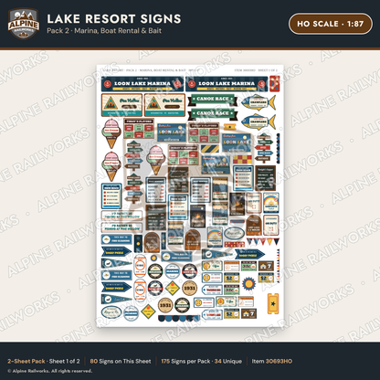 Alpine Railworks 30693HO HO Scale Lake Resort Signs - Marina