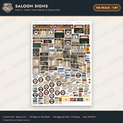 Alpine Railworks 30135HO HO Scale Saloon Signs - Cattle Town Saloon