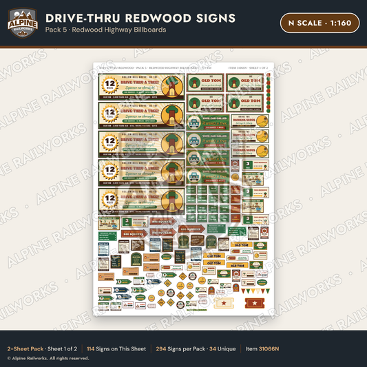 Alpine Railworks 31066N N Scale Roadside Signs - Drive-Thru Tree