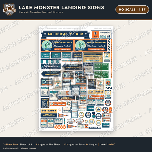 Alpine Railworks 31107HO HO Scale Roadside Signs - Lake Monster