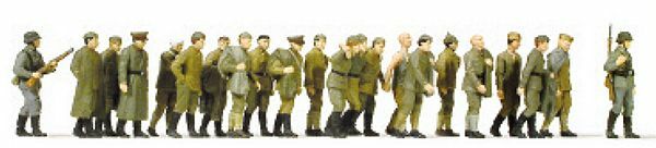 Preiser 16577 HO Scale Unpainted Figure Set -- 2 Guards With Russian Prisoners