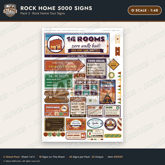 Alpine Railworks 31033O O Scale Roadside Signs - Cliff Rock House