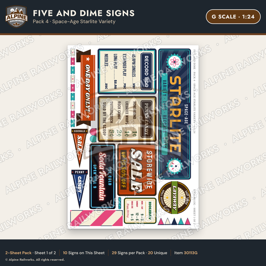 Alpine Railworks 30113G G Scale Five and Dime Signs