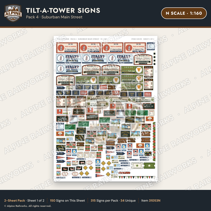 Alpine Railworks 31053N N Scale Roadside Signs - Leaning Tower