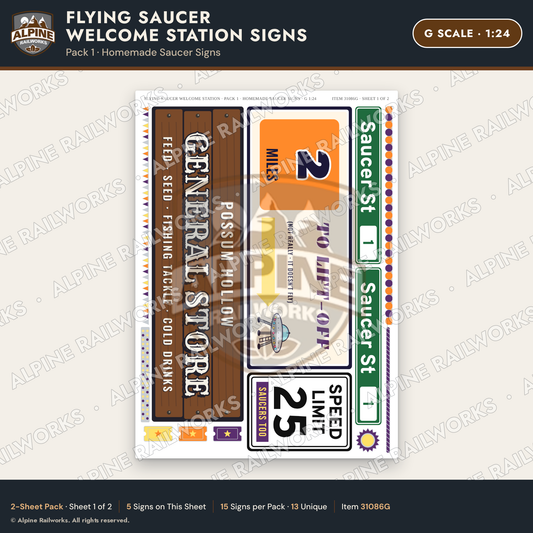 Alpine Railworks 31086G G Scale Roadside Signs - UFO Welcome Center
