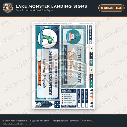 Alpine Railworks 31105O O Scale Roadside Signs - Lake Monster