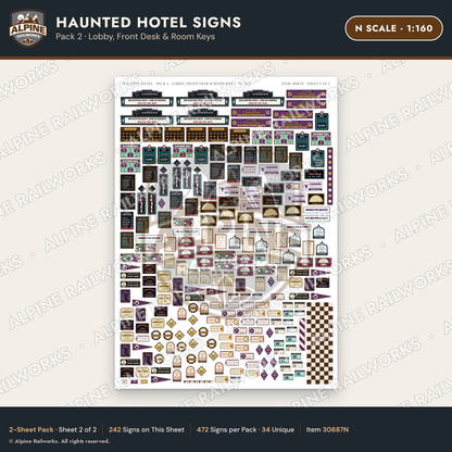 Alpine Railworks 30687N N Scale Haunted Hotel Signs - Lobby