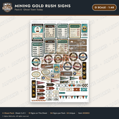 Alpine Railworks 30265O O Scale Mining Gold Rush Signs