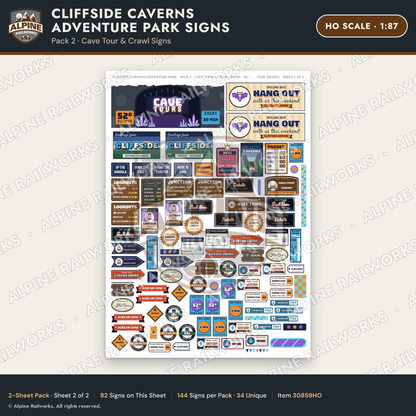 Alpine Railworks 30859HO HO Scale Roadside Signs - Cave Adventure Park