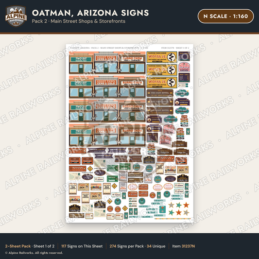 Alpine Railworks 31237N N Scale Oatman AZ Signs - Main Street Shops
