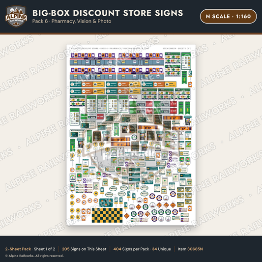 Alpine Railworks 30685N N Scale Big-Box Discount Store Signs