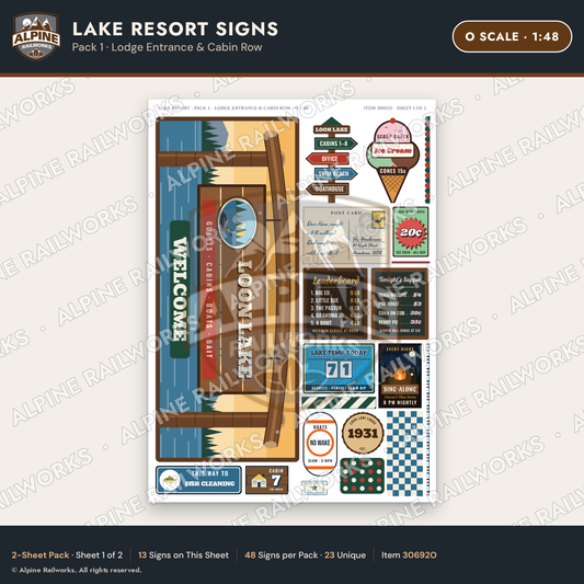 Alpine Railworks 30692O O Scale Lake Resort Signs - Lodge Entrance