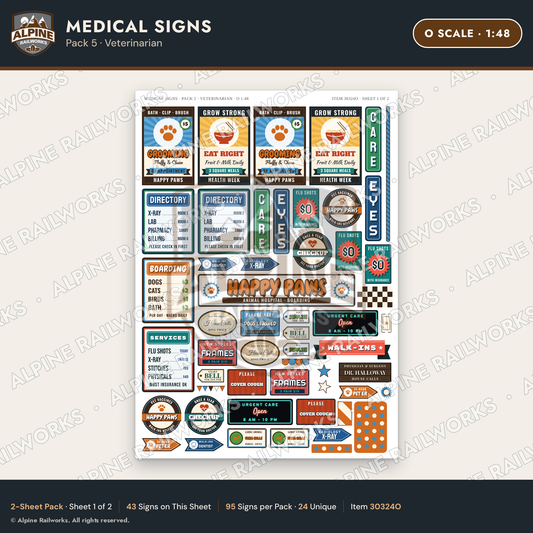 Alpine Railworks 30324O O Scale Medical Signs - Veterinarian