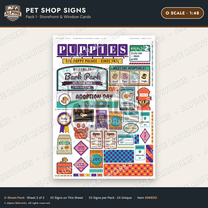 Alpine Railworks 30662O O Scale Pet Shop Signs - Storefront