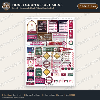 Alpine Railworks 30702O O Scale Honeymoon Resort Signs - Horseback