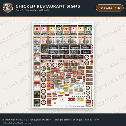 Alpine Railworks 30456HO HO Scale Chicken Restaurant Signs