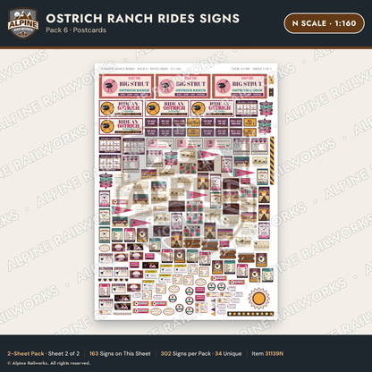 Alpine Railworks 31139N N Scale Roadside Signs - Ostrich Farm