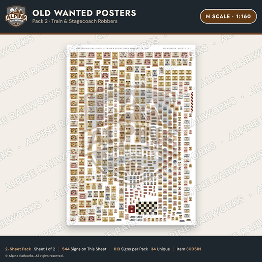 Alpine Railworks 30051N N Scale Old Wanted Posters - Train