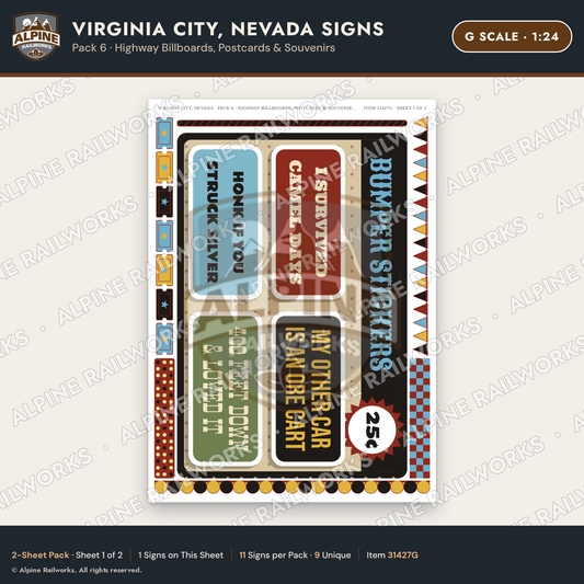 Alpine Railworks 31427G G Scale Virginia City NV Signs - Billboards