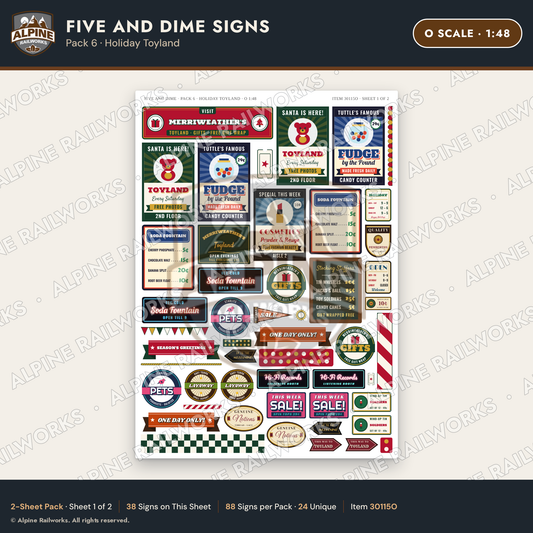 Alpine Railworks 30115O O Scale Five and Dime Signs - Holiday Toyland