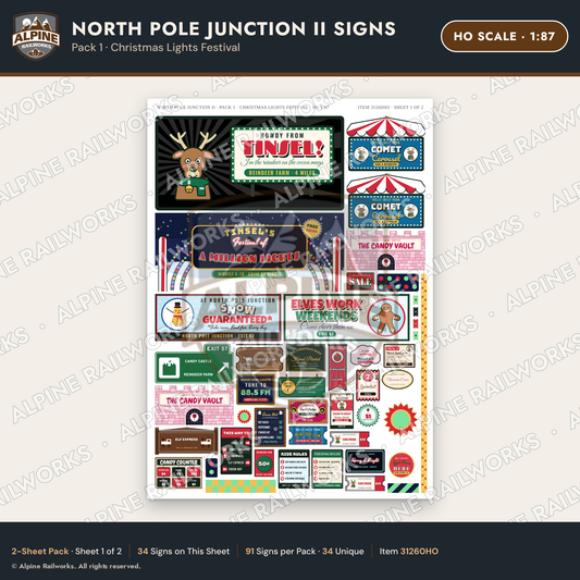 Alpine Railworks 31260HO HO Scale Christmas Town Signs - Lights