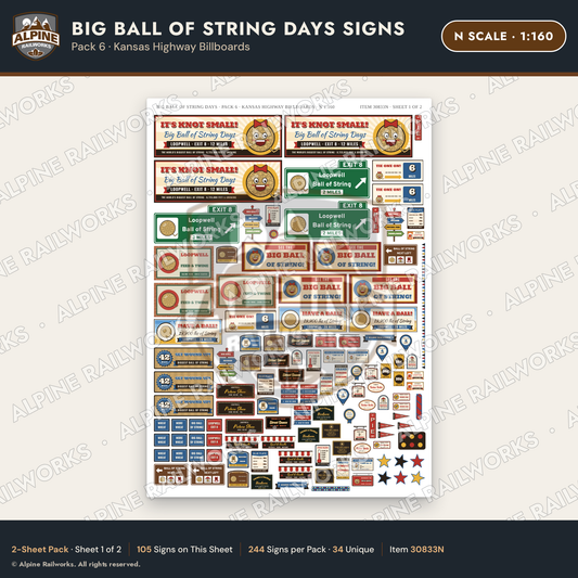 Alpine Railworks 30833N N Scale Roadside Signs - Giant Ball of Twine