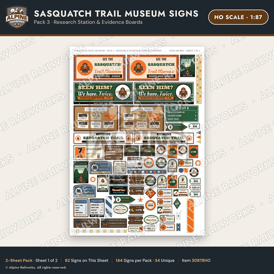 Alpine Railworks 30878HO HO Scale Roadside Signs - Bigfoot Museum