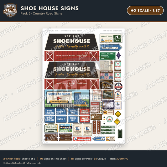 Alpine Railworks 30904HO HO Scale Roadside Signs - Shoe House