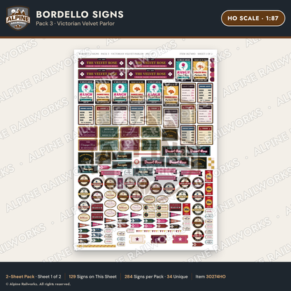Alpine Railworks 30274HO HO Scale Bordello Signs