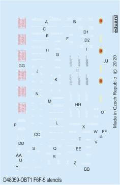 Eduard D48059 1/48 Decal F6F-5 Stencils for Eduard