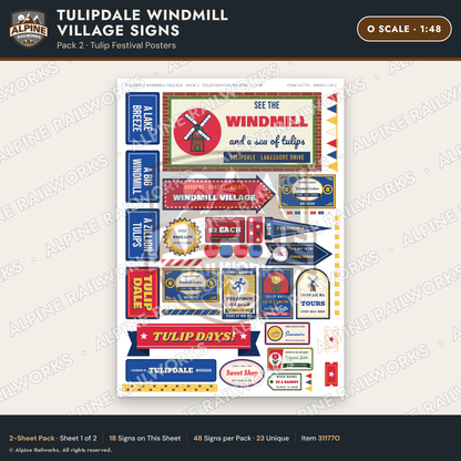 Alpine Railworks 31177O O Scale Roadside Signs - Windmill Village